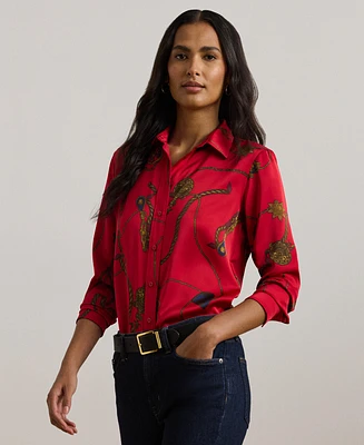 Lauren Ralph Women's Classic-Fit Print Satin Charmeuse Shirt