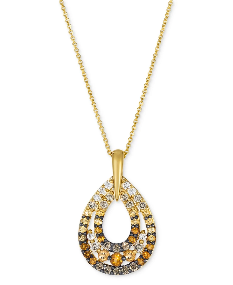 Le Vian Ombre Citrine (3/8 ct. t.w.) & Diamond (3/8 ct. t.w.) Double Teardrop Adjustable 20" Pendant Necklace in 14k Gold