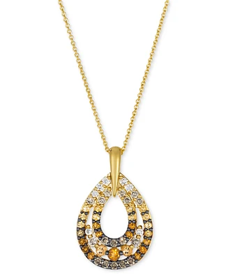 Le Vian Ombre Citrine (3/8 ct. t.w.) & Diamond (3/8 ct. t.w.) Double Teardrop Adjustable 20" Pendant Necklace in 14k Gold