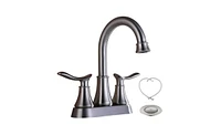 Slickblue 2-Handle 4-Inch Brushed Nickel Bathroom Faucet for Vanity Sinks, Complete with Pop-Up Drain and Supply Hoses