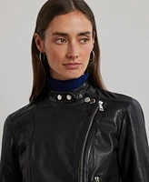 Lauren Ralph Women's Tumbled Leather Moto Jacket