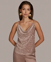 Donna Karan New York Women's Cowl-Neck Sequin Tank Top