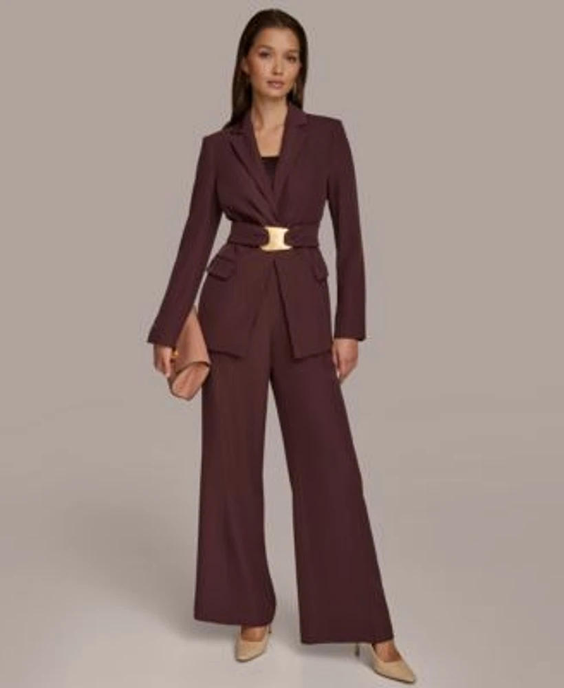 Donna Karan New York Womens Belted Blazer Wide Leg Pants