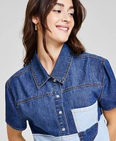 And Now This Women's Mixed-Media Patch-Pocket Button-Front Denim Shirt, Exclusively at Macy's