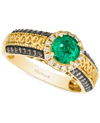 Le Vian Costa Smeralda Emerald (1/2 ct. t.w.) & Diamond (1/3 ct. t.w.) Ornate Ring in 14k Yellow Gold