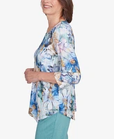 Alfred Dunner Petite Floral Asymmetric Hem Top