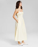 And Now This Women's Smocked-Waist Twist-Strap Cotton Midi Dress, Exclusively at Macy's