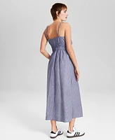 And Now This Women's Smocked-Waist Twist-Strap Cotton Midi Dress, Exclusively at Macy's