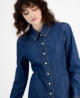 And Now This Women's Denim Pleat FrontLong-Sleeve Shirt