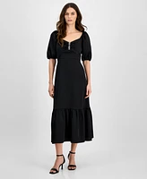 Anne Klein Women's Rhinestone Puff-Sleeve Midi Dress