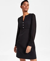 Anne Klein Women's Long-Sleeve Button Shift Dress