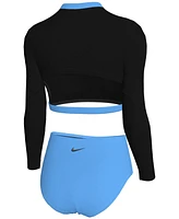 Nike Big Girls Long-Sleeve Crop Top & High-Waist Swim Bottom Swimsuit, 2 Piece Set