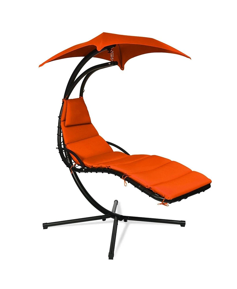 Sugift Hanging Chaise Lounger with Stand and Pillow for Outdoor