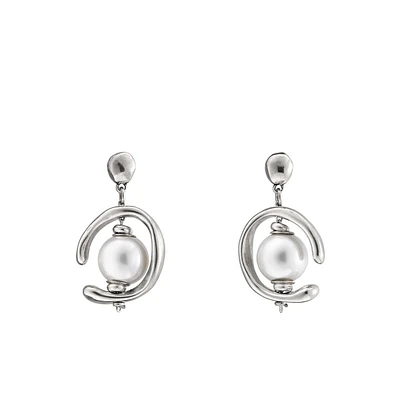 UNOde50 Sterling Silver Metal Clad and Cultivated Pearl Earring