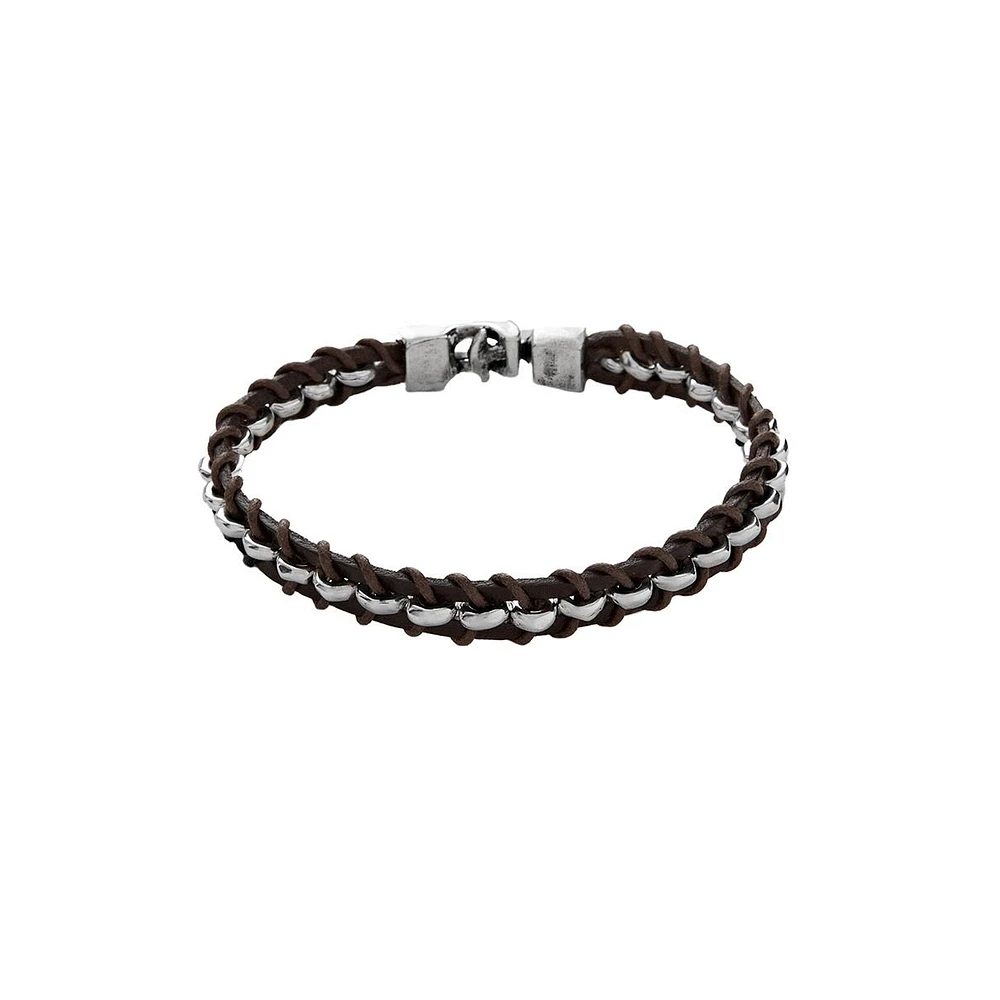 UNOde50 Sterling Silver Leather Hinge Clasp Bracelet