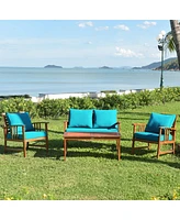 Sugift 4 Pieces Wooden Patio Sofa Chair Set with Cushion