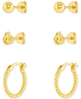 Polished Stud & Hoop Earrings Set 18k Gold over Sterling Silver, Created for Macy's