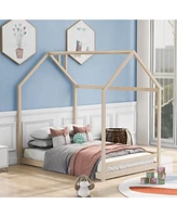 Slickblue Full Wood House Bed Frame, Stylish and Cozy Design for Kids' Bedroom