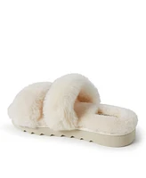 Fireside by Dearfoams Women's Benalla Genuine Shearling Double Band Fuzzy Slide Slipper