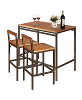 Vebreda 3 Pieces Patio Rattan Wicker Bar Dining Furniture Set