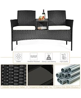 Sugift Wicker Patio Conversation Furniture Set with Removable Cushions and Table