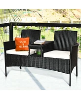 Sugift Wicker Patio Conversation Furniture Set with Removable Cushions and Table