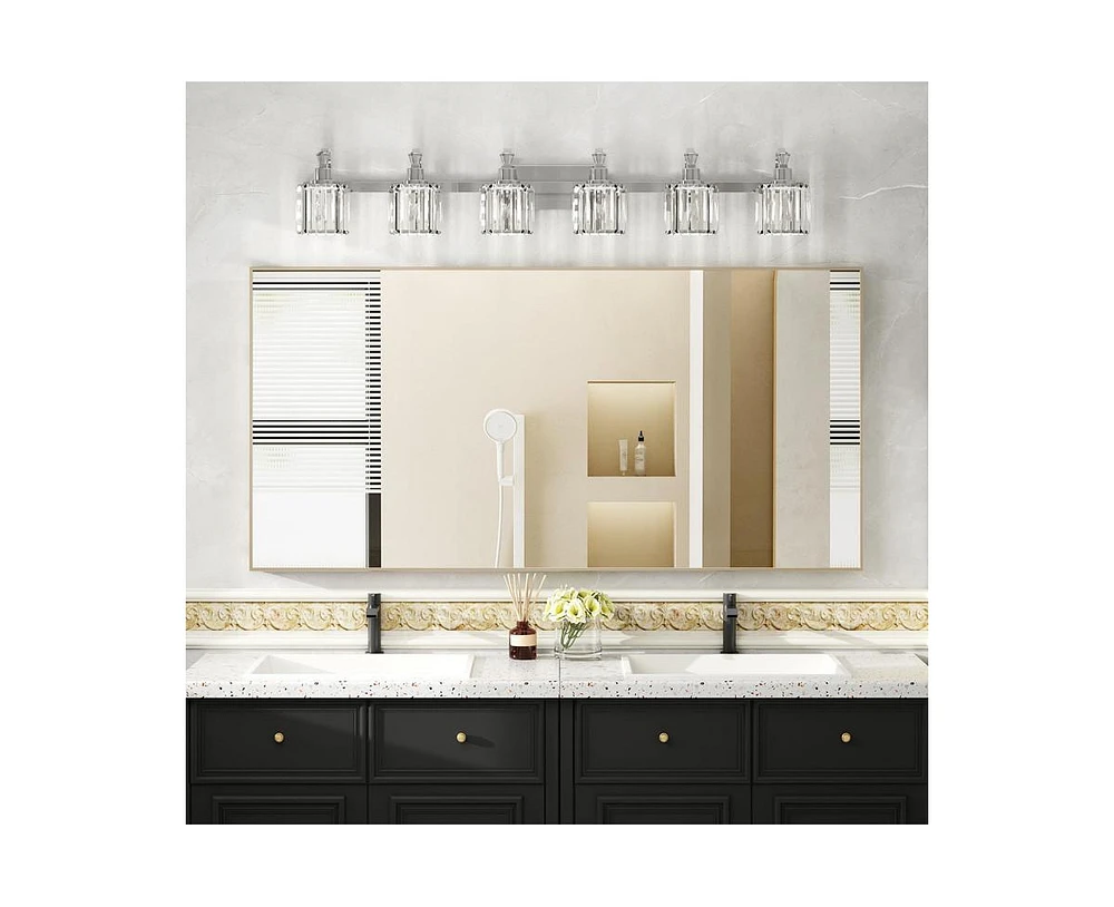 gaomon Crystal Vanity Light Fixtures Modern Stainless Steel Crystal Bathroom Vanity Light Fixtures Chrome, 6 Light Vanity Light Bathroom Wall Lights F