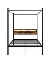 Sugift Full Canopy Bed Frame with Under Bed Storage