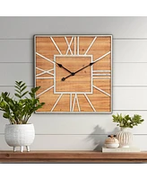 Dahlia Studios Caser Silver Metal and Brown Wood 23 1/2" Square Wall Clock