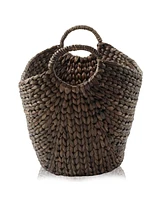 Casafield Large Laundry Boat Basket with Handles - Espresso, Woven Water Hyacinth Storage Tote for Blankets, Bathroom, Bedroom, Living Room