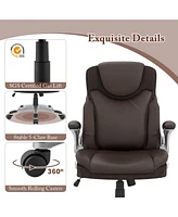 Costway Ergonomic Office Chair Pu Leather Executive Swivel with Flip-up Armrests