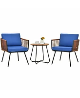 Sugift 3 Pieces Patio Bistro Furniture Set with Armrest and Soft Cushions