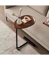 Slickblue 2-Piece Brown C-Shaped Side Table Set: Small Sofa Tables for Living Room and Bedroom in Small Spaces