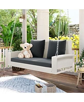 Slickblue 2-Person Wicker Hanging Porch Swing with Chains, Cushion, and Pillows