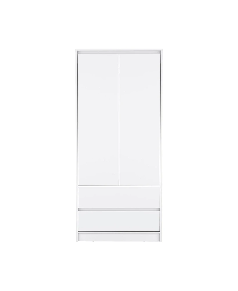 Depot E-Shop Palmer 2 Drawers Armoire, Wardrobe Closet with Hanging Rod, White