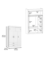 Depot E-Shop Indiana Armoire, Three Door Cabinet, Two Drawers, Metal Hardware, Rod, White