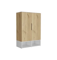 Depot E-Shop Bamboo Armoire, Double Door Cabinets, Five Shelves, Hanging Rod, Two Open Shelves, Light Oak / White