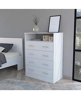 Depot E-Shop Serbian Four Drawer Dresser, Superior Top, One Open Shelf, Light Gray / White