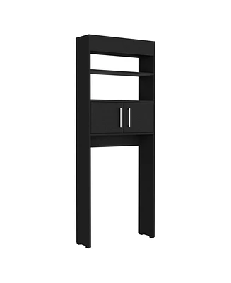 Depot E-Shop Atlas Over The Toilet Cabinet, Two Shelves, Double Door, Black