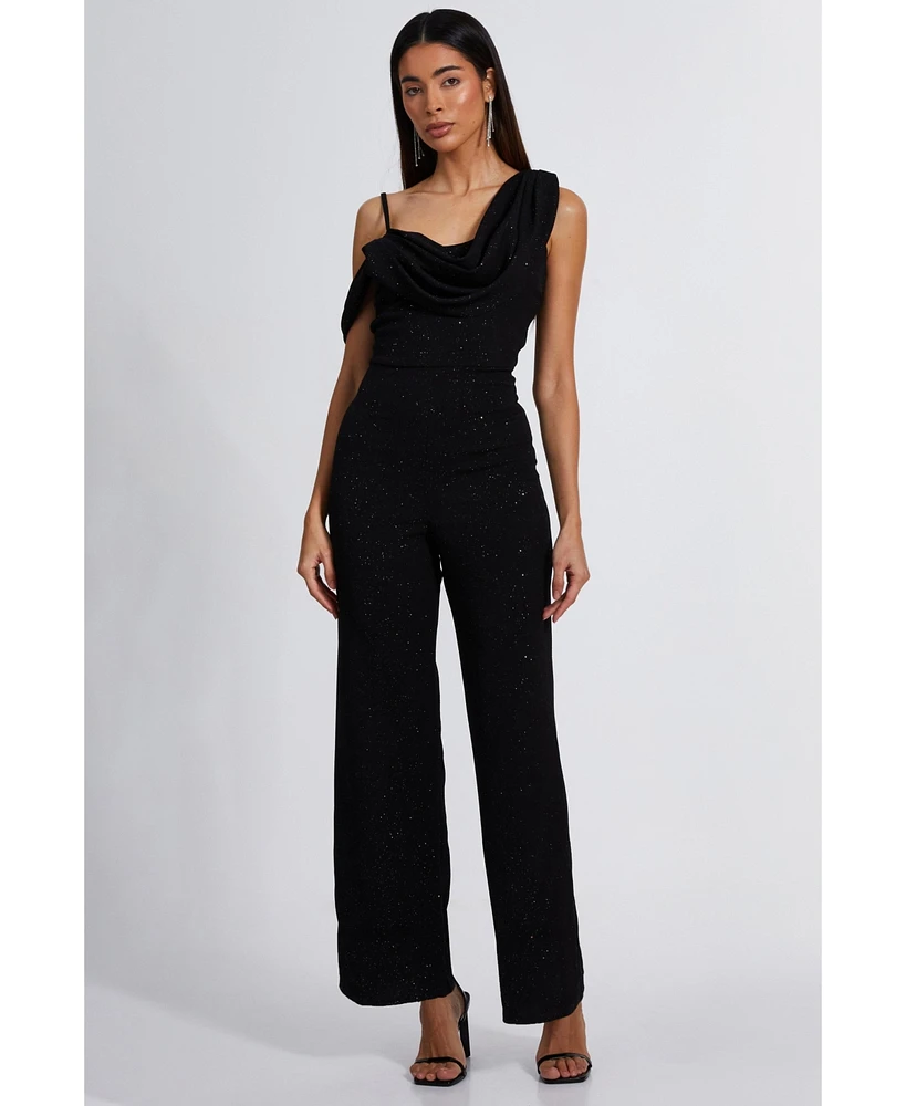 Quiz Women's Cowl Front Liverpool Glitter Palazzo Jumpsuit