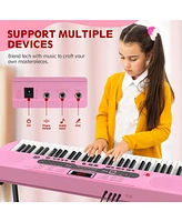 Givimo 61-Key Pink Electric Keyboard Piano for Beginners with Stand, Bench, Microphone, Headphones, Dual Speakers & Teaching Modes