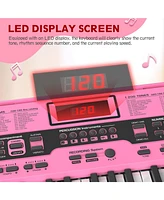 Givimo 61-Key Pink Electric Keyboard Piano for Beginners with Stand, Bench, Microphone, Headphones, Dual Speakers & Teaching Modes