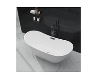 gaomon 59" Freestanding Bathtub, White Acrylic Streamline Stand Alone Soaking Bath Tubs for Adult with Overflow and Drain in Chrome, Perfect for Your