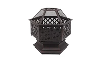 Slickblue 22" Hexagonal Iron Fire Pit, Wood Burning Brazier for Backyard & Poolside Decoration