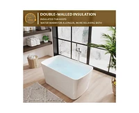 gaomon 49"Acrylic Freestanding Bathtub，Square Shape Janpanese Soaking Tub with Seat Desgin,Modern Soaking Bathtub with Toe-tap Chrome Right Dra