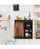 Sugift Farmhouse Sideboard with Detachable Wine Rack and Cabinets