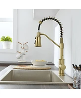 Flynama Pull out Touchless Single Handle Kitchen Faucet with MotionSense In Brushed Gold