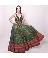 Raas Women's Green Patola Print Halter Long Dress