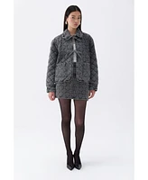 Nocturne Women's Quilted Stone Embellished Jean Jacket