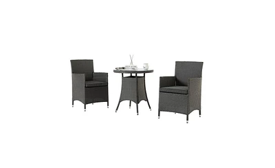 Slickblue 3-Piece Outdoor Dining Set, All-Weather Wicker Table & Chairs with Cushions, Round Tempered Glass Top